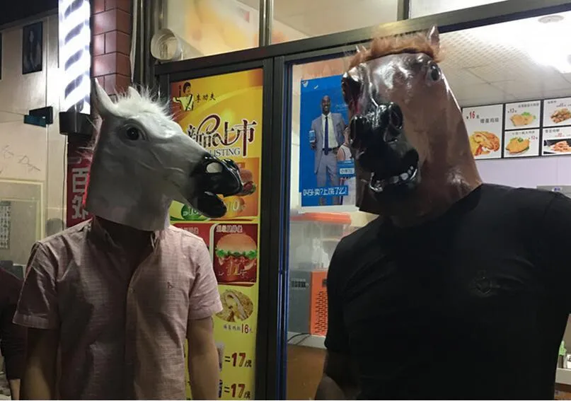 2017 nouveau masque de cheval effrayant tête Halloween Costume théâtre accessoire nouveauté Latex caoutchouc 252w