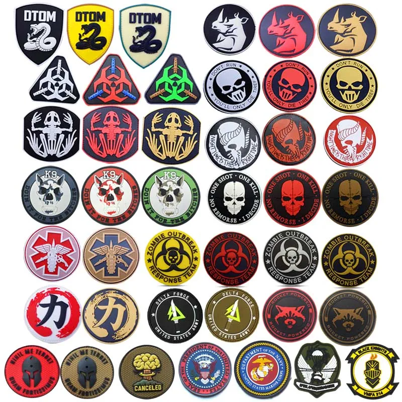 Tactical PVC Patch Patch Outdoor Tactical Patches Badges de plástico adesivos de braçadeira de braçadeira de braçadeira e fixador de loop Multi Style no14-508