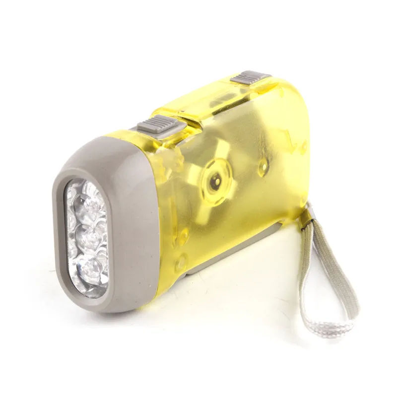 Уличный 3-светодиодный ручной фонарик без батареи, заводной кривошипный динамо-факел, портативный фонарик для кемпинга, 6439097