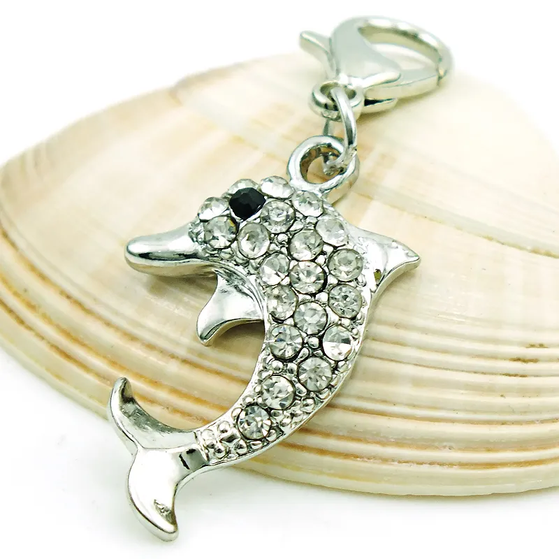 Breloques en forme de dauphin en strass, flambant neuves, à la mode, avec fermoir à homard, accessoires de fabrication de bijoux à bricoler soi-même, 248o