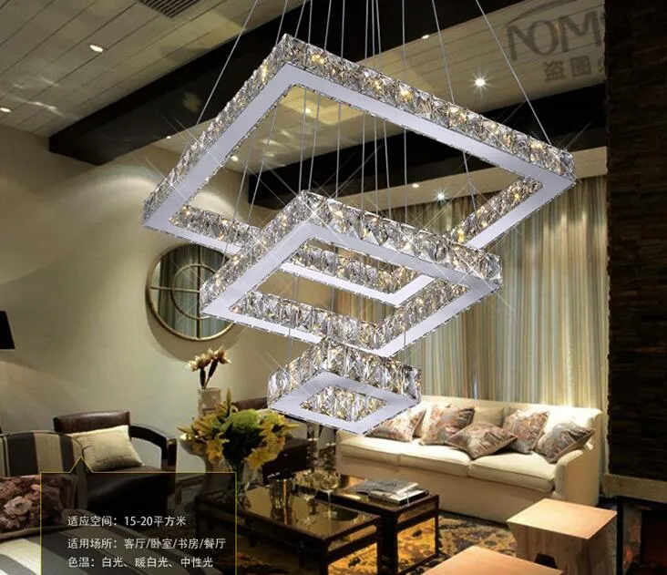 Lustre en cristal LED moderne lampe rectangle K9 cristaux suspension éclairage suspendu lumières intérieures suspension luminaire suspend264b