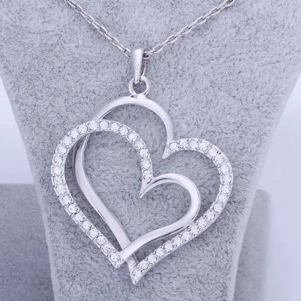 Collier en or blanc et cristal blanc pour femmes, pendentif en forme de cœur, bijou en or 18 carats, avec chaînes, DGN498, cadeau, 2758