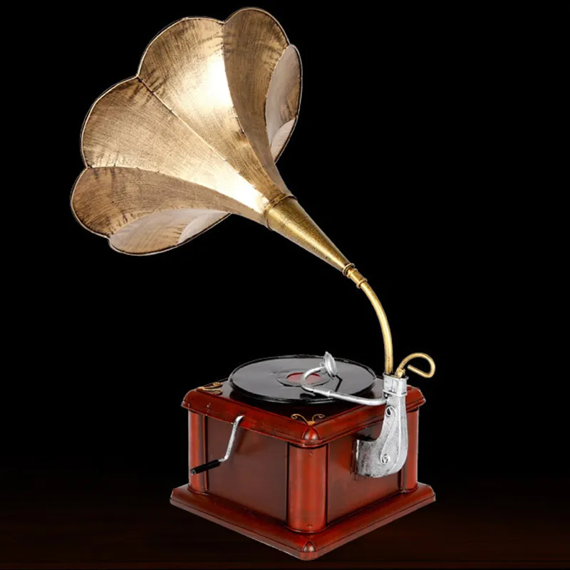 Gramophone Recorder Model Tin crafts Antique Phonograph Retro Model Arts and Crafts for Bar Study Bedroom