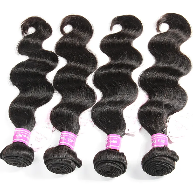 Brazilian Human Hair 4 Bundles with Closure 100% Unprocessed 8A Body Wave Virgin Hair Bundle Deals Wholesale Remy Human Hair Extensions