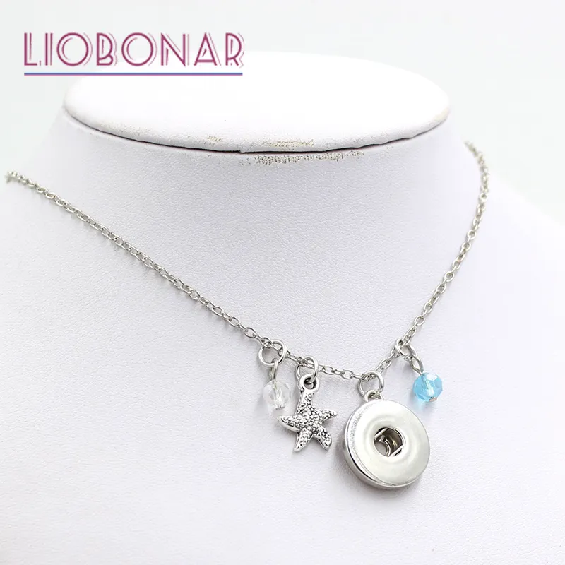 Nieuwe Collectie Hele Oceaan Snap Ketting Strand Zeester Hangers Ketting Fit op 18mm Drukknoop Sieraden DIY Bijoux Kraag Colli338T