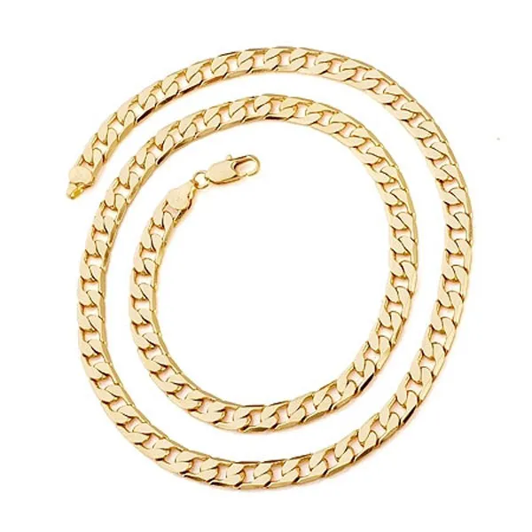 Fina fantastiska män och kvinnors 24k Real Yellow Gul Solid Gold GF Halsband Solid Chain 24inch Dhampion 5 i rad