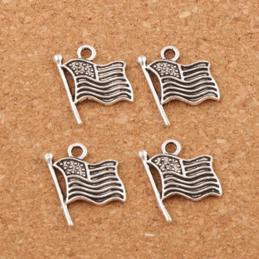 USA Flags Charms Pendants 17 9x14 5mm Silver Silver Jewelry DIY L299 Sell287U