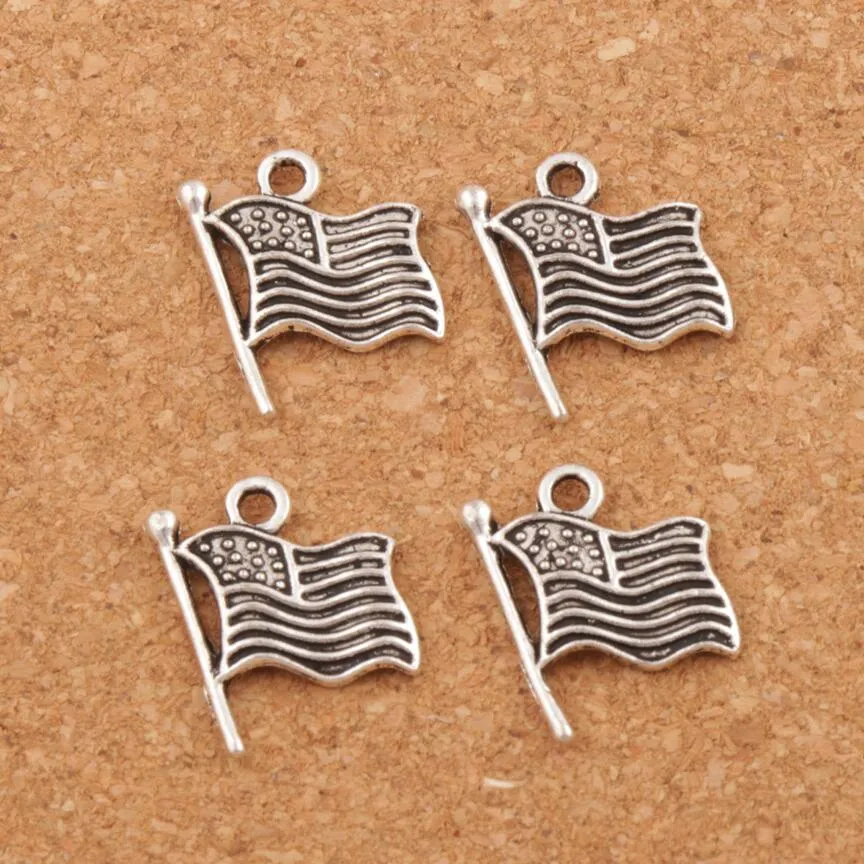 USA Flags Charms Pendants 200st 17 9x14 5mm Antika silversmycken DIY L299 SELL281D