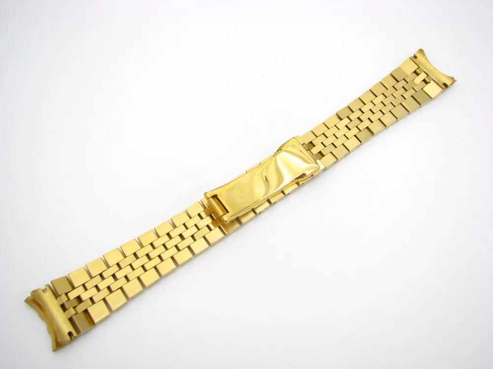 20 мм нержавеющая сталь 316L юбилейный серебряный двухцветный золотой наручные часы ремешок-браслет твердые винтовые звенья изогнутый End270J