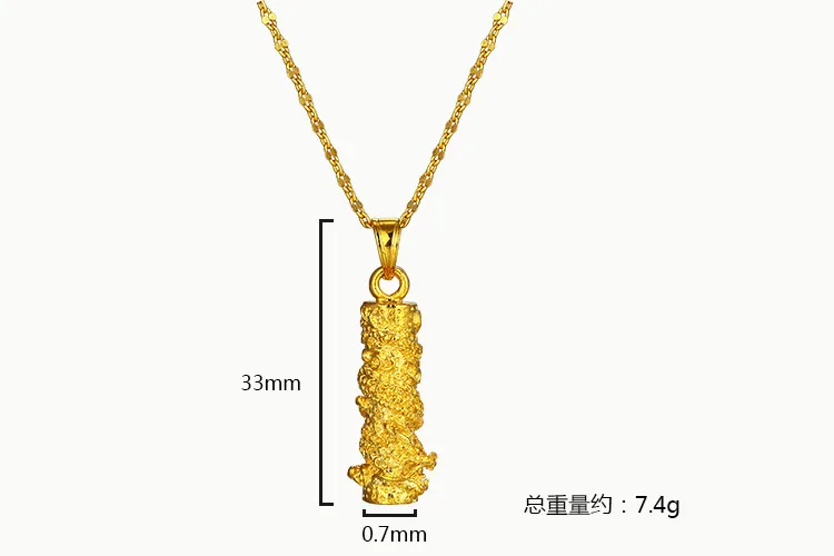 Vogue 18k amarelo ouro preenchido masculino sólido sem pedra enrolamento dragão pilar pingente colar jóias 10G322s