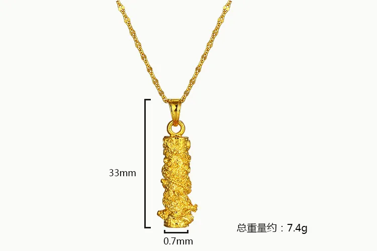 Vogue 18k Yellow Gold Filled Mens Solid No Stone Winding Dragon Pillar Pendant Necklace Jewelry 10G272a