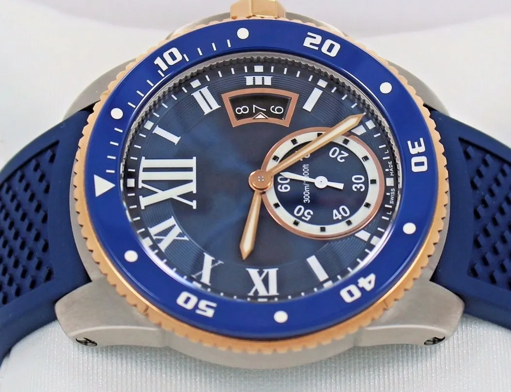 Top Quality Diver W2CA0009 Mostrador Azul e Faixa de Borracha 42mm Relógios de Pulso Esportivos Masculinos Automáticos 18k Ouro Rosa Mens Watch2170