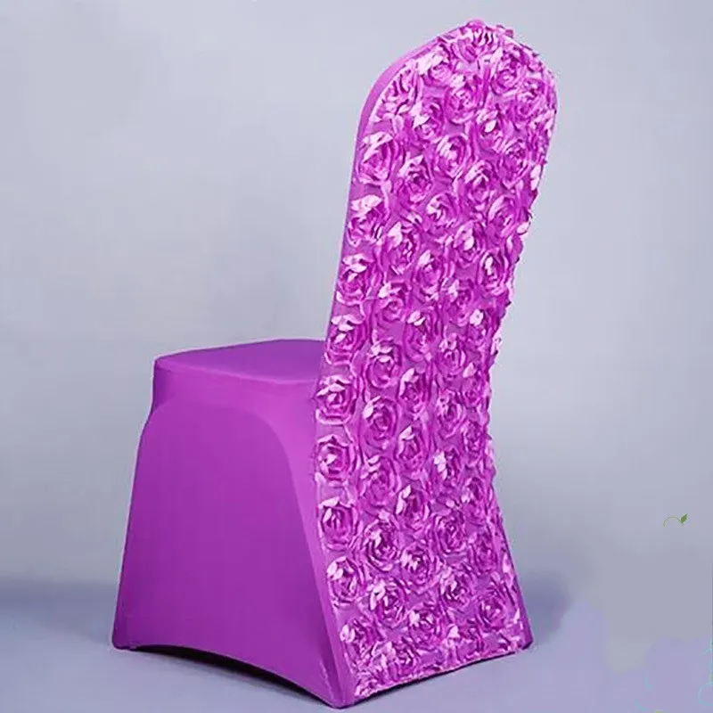 Neue Ankunft Universal Rose Satin Spandex Chair Cover Cover mit Satinblume in Rücken für Hochzeitsfestbankett