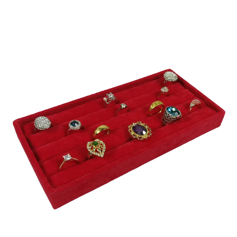 3 pièces rouge velours bijoux anneau affichage organisateur étui de rangement velours boucle d'oreille boutons de manchette anneau boîte de rangement plateau anneau barre plateau 11 2327S