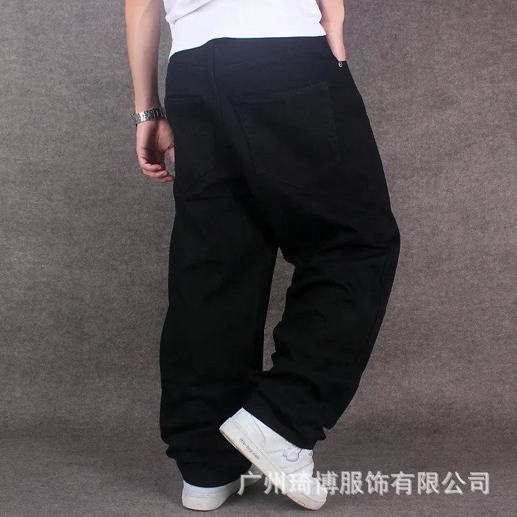 Wholesale-Mens Pure Black Hiphop Baggy Cotton Denim Jeans Men Loose Fit For Street Dancing Wide Leg Pants Plus Size 42 44 46