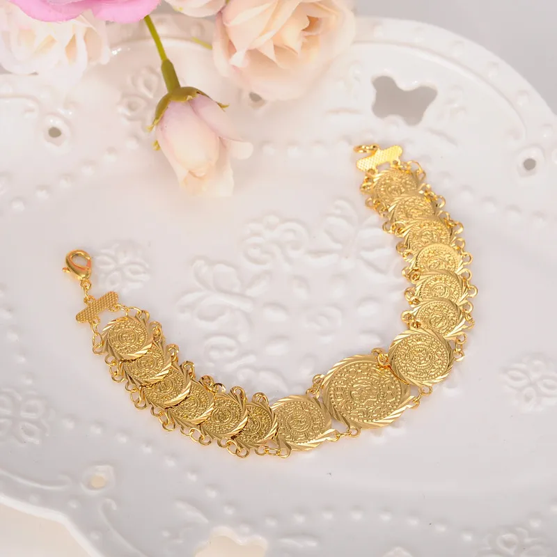 Небесный талант Bao Coin Браслет 22K золото GF Исламская мусульманская арабская монета браслет женщин мужчины арабская страна Ближневосточная ювелирные изделия3134