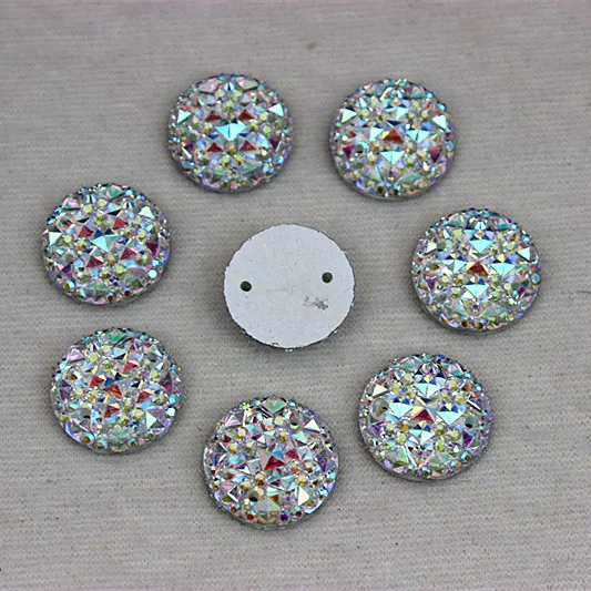 12mm 300 pièces cristal AB acrylique dos plat rond forme de cercle acrylique strass coudre sur 2 trous 1961