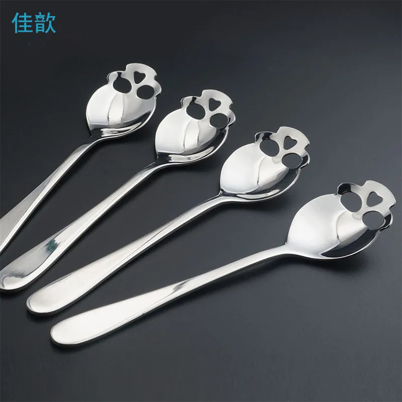 whole- jiaxin flatware 스테인리스 스테인리스 스컬 두개골 모양 긴 손잡이 커피 숟가락 티스푼 디저트 스푼 아이스크림 캔디 스푼 270y