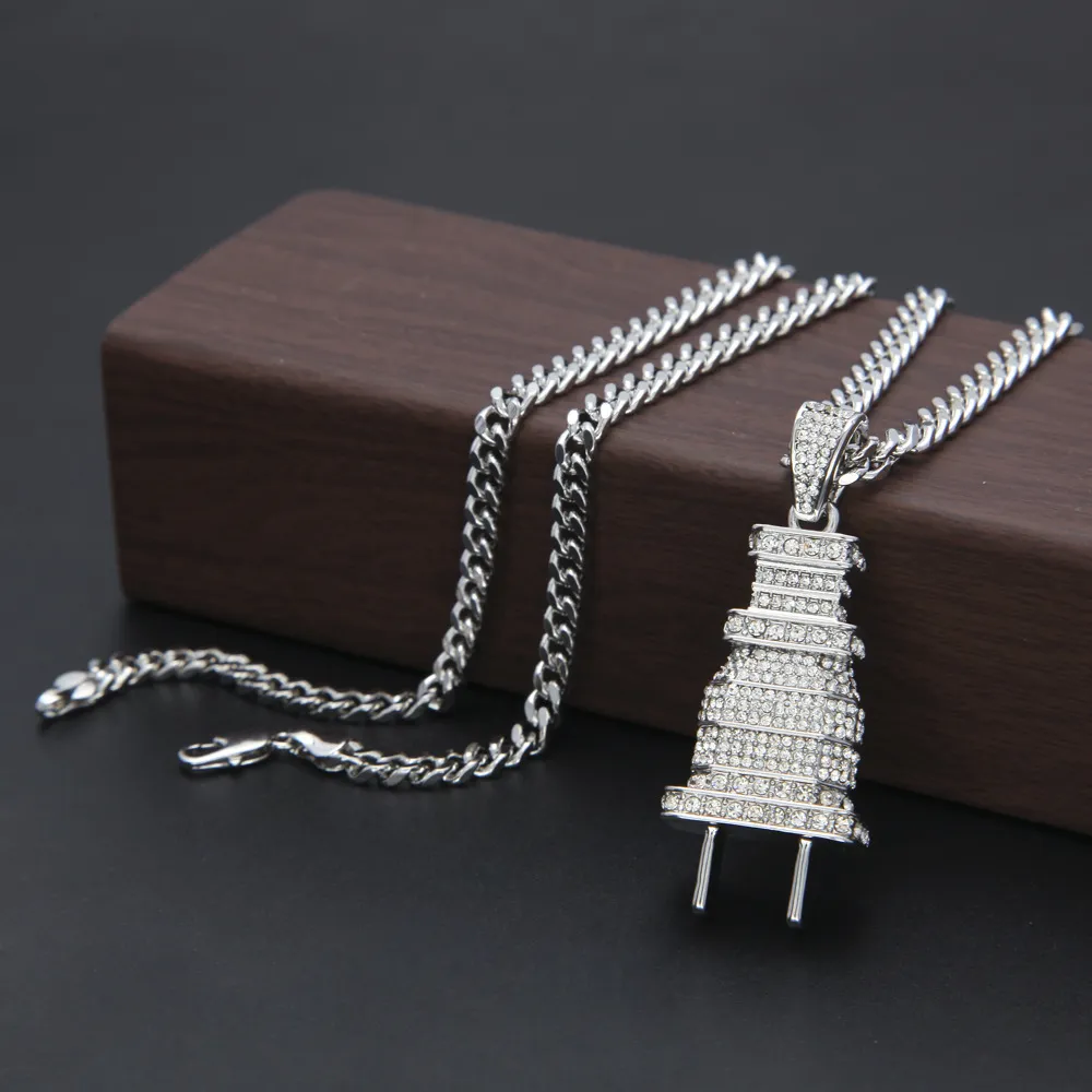 Collier avec pendentif en strass pour hommes, Micro pavé complet, plaqué or et argent, breloque, chaîne cubaine, Hip Hop, bijoux 298A