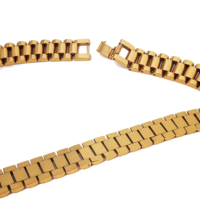 Luxurious New Super Noble Men's 316L Surgical Stainless Steel 18K Solid Yellow Gold PVD Plating Watch Band Link Necklace2126