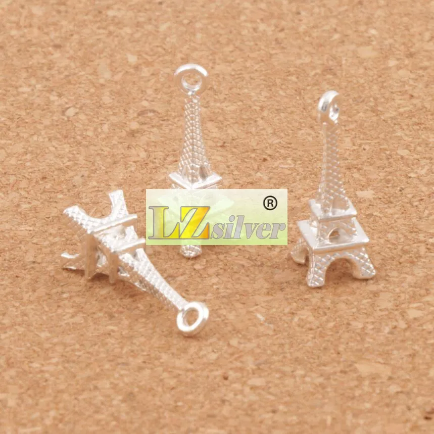 3D Paris Torre Eiffel Liga Pequenos Encantos Pingentes 100 pçs / lote MIC Bronze Banhado A Prata Elegante 22mm 4mm L448305g