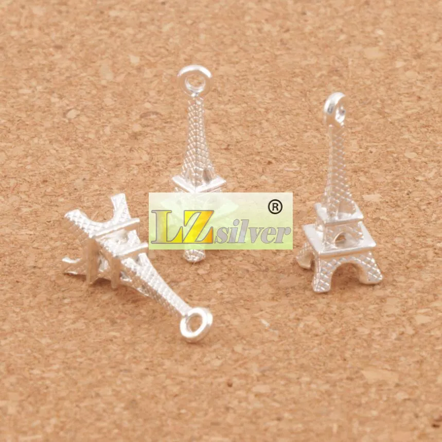 3D Paris Tour Eiffel Alliage Petits Charmes Pendentifs MIC Bronze Argent Plaqué Élégant 22mm 4mm L448297j