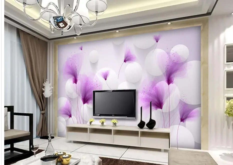 Custom any size Purple flowers romantic lilies transparent ball beautiful 3D background wall