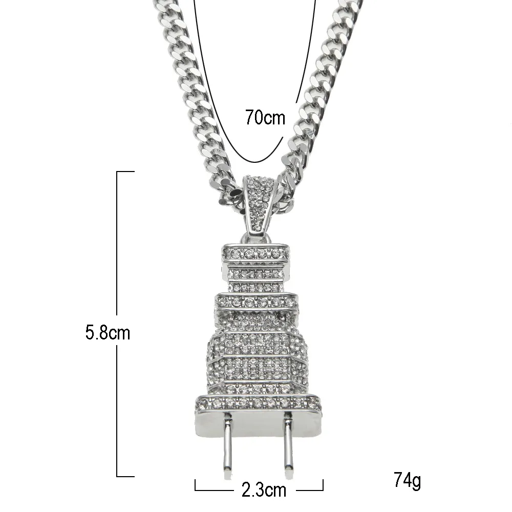 Iced Out Bling Men Micro Pave Full Rhingestone Pring Pendant Collier Gold Silver plaqué Chaîne cubaine