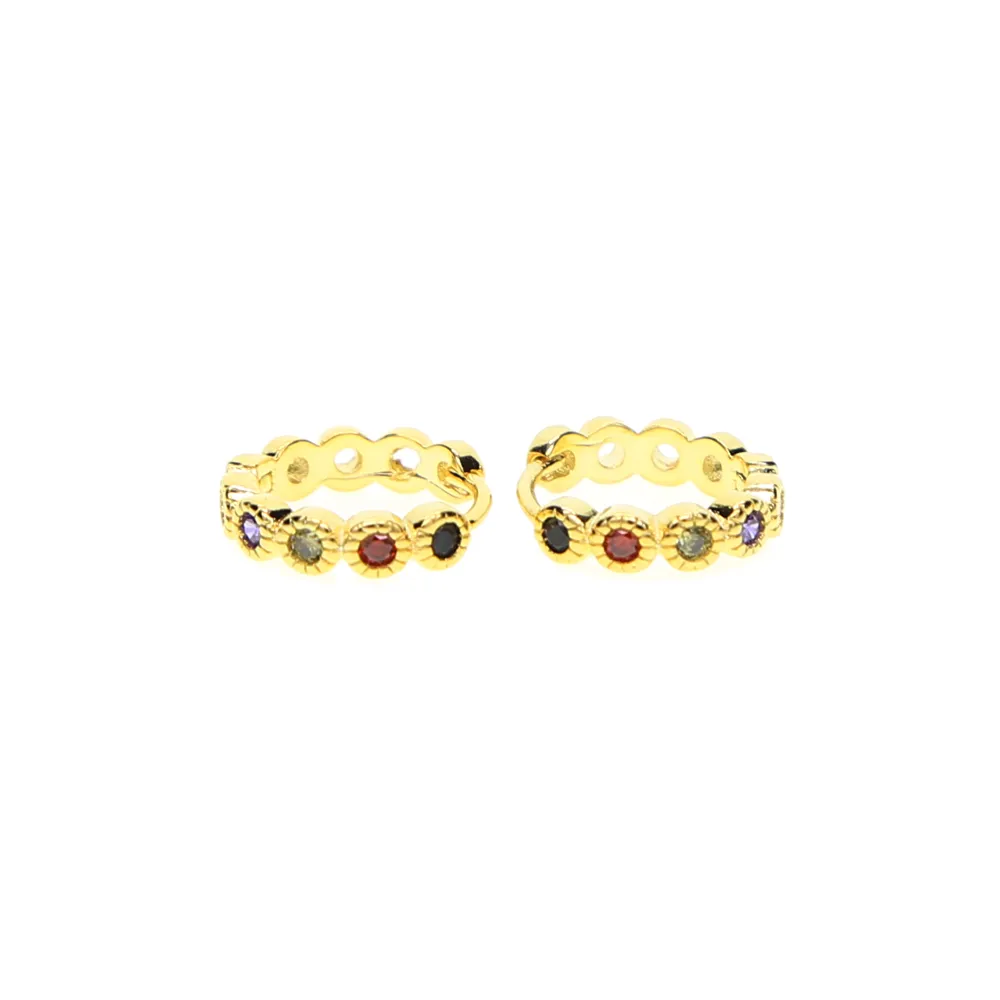 semplice mini piccolo cerchio placcato oro giallo 18 carati da 10 mm multi colore zirconi cubici da donna ragazza Huggie Hoop Earring205T