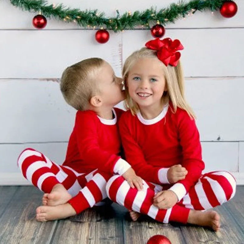 retial sale baby clothing teenage kid child boys girls christmas family pajamas red green pjs baby stripe pajamas