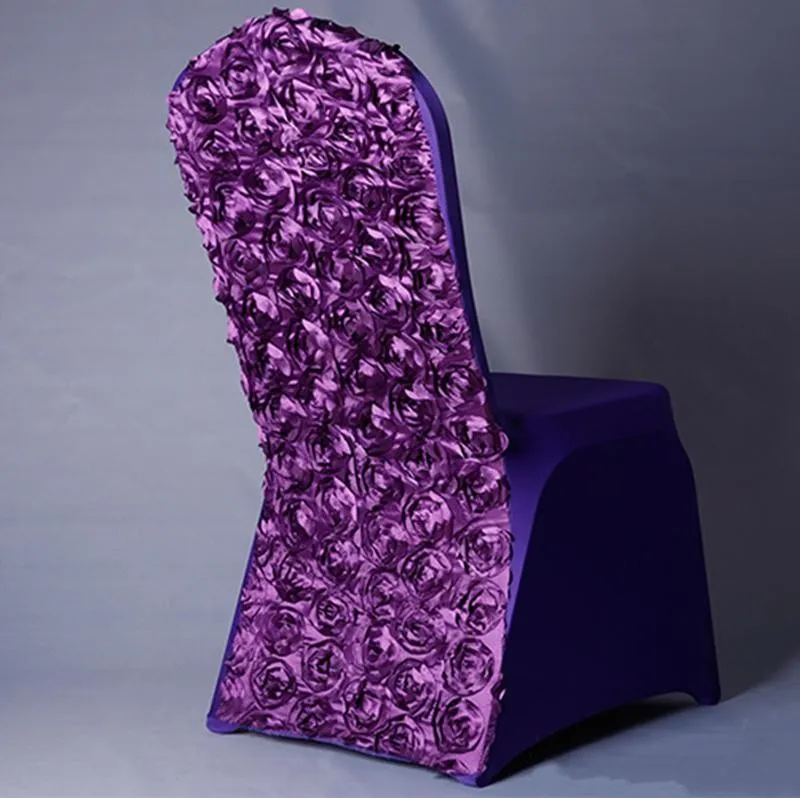 Neue Ankunft Universal Rose Satin Spandex Chair Cover Cover mit Satinblume in Rücken für Hochzeitsfestbankett