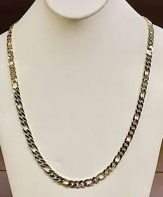 Collar de cadena para hombre con eslabones Figaro Curb hecho a mano en oro macizo de 10 k 24 57 gramos 6 5 MM251r