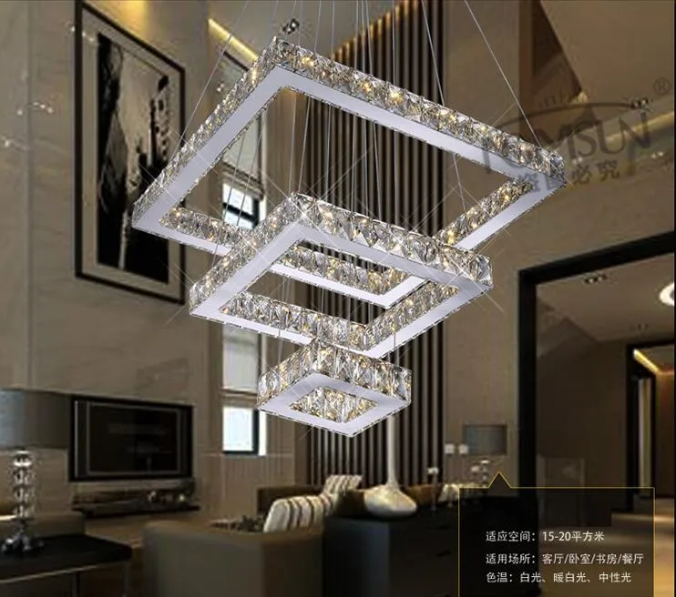 Lustre en cristal LED moderne lampe rectangle K9 cristaux suspension éclairage suspendu lumières intérieures suspension luminaire suspend264b