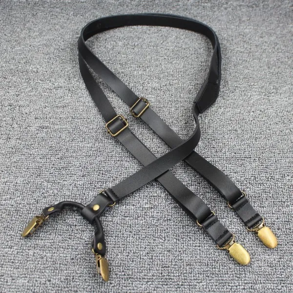 Äkta lädermän 1 7Width Four Clips Suspenders Brace266f