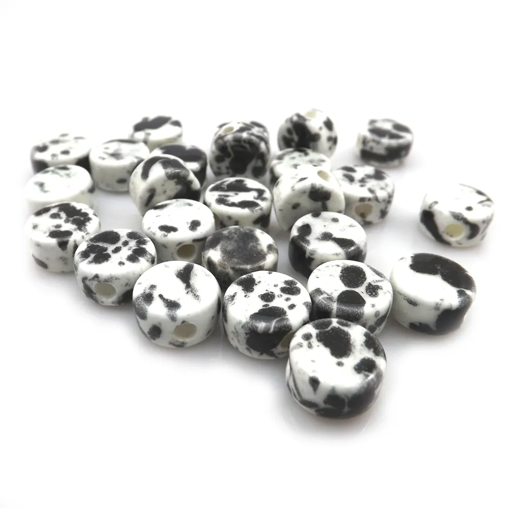 Moda 12x7mm Preto Botão Branco Forma de Cerâmica Solta Pérolas Para Jóias DIY 100 pçs / lote Frete Grátis