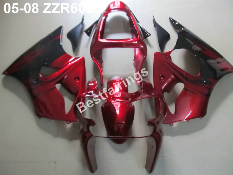 Geben Sie customize Verkleidungskörperverkleidungssatz für Kawasaki Ninja ZZR600 05 06 07 08 weinrot schwarzes Einspritzungsverkleidungsverkleidungssatz ZZX600 2005-2008 ZV19