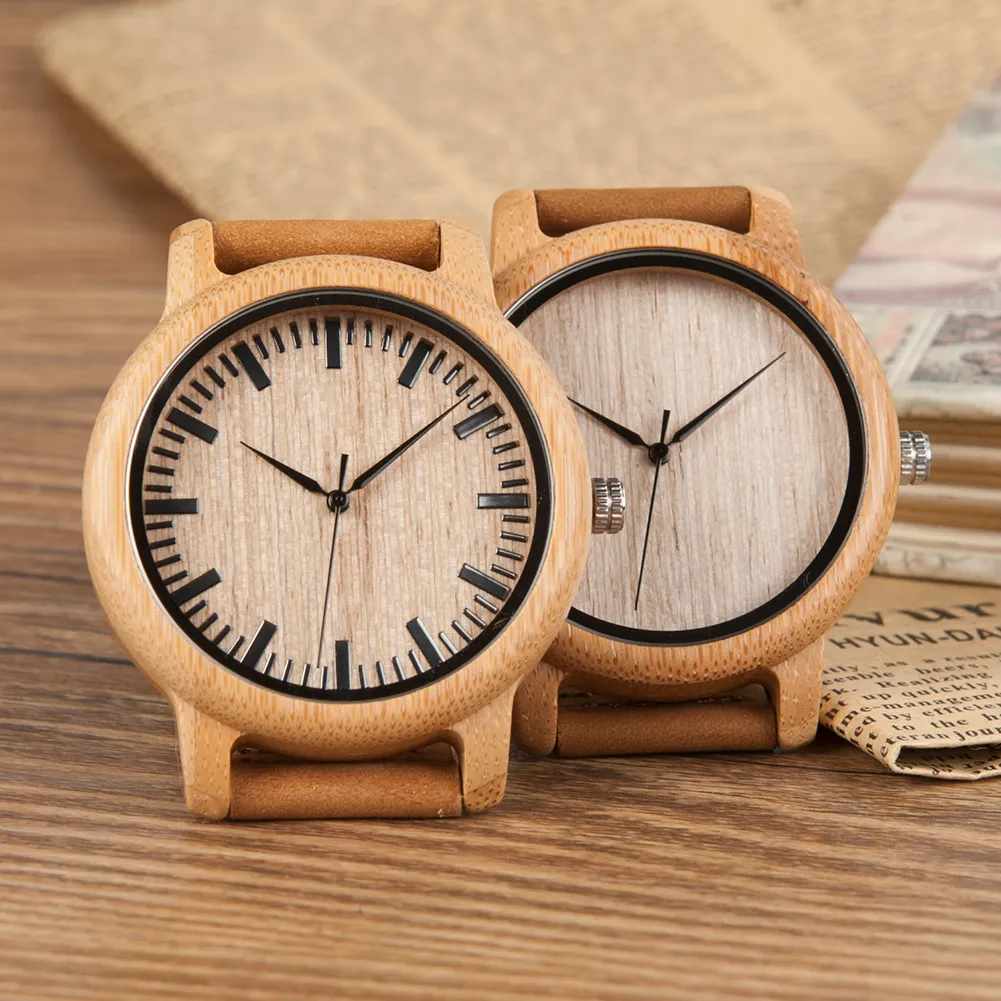 Bobo Bird A16 A19 Träklockor Japan Quartz 2035 Fashion Casual Natural Bamboo Clocks for Men and Women in Paper Present Box2725