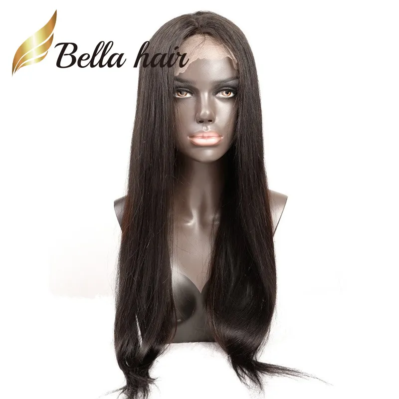 Düz Brezilyalı Saç Tutkalsız Tam Dantel Peruk Siyah Kadınlar Için 10-24 inç Doğal Renk Ön Dantel Uzun Peruk İnsan Saç Bellahair 130% 150%