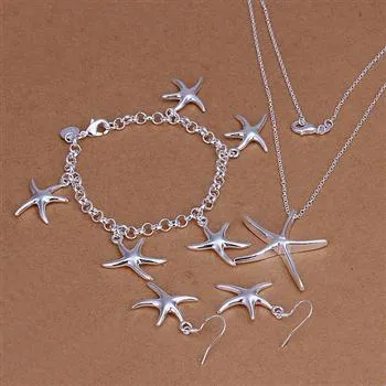 alta qualità 925 argento stella marina pendente collana bracciale e orecchini fascino gioielli set donne all'ingrosso della fabbrica a buon mercato
