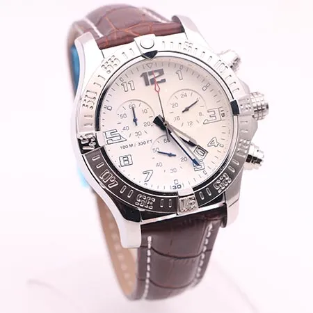 DHgate geselecteerde leverancier horloges man seawolf chrono witte wijzerplaat bruin lederen riem horloge quartz batterij horloge herenkleding horloges200g