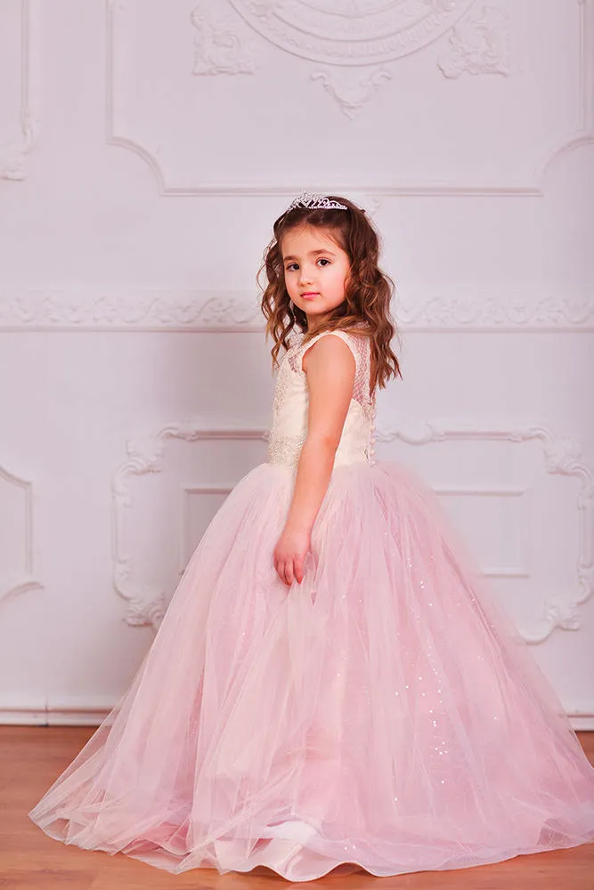 Adorable Lace Flower Girl Dresses For Wedding Beaded Little Girls Ball Gown Pageant Dress Cheap Tulle Sequined First Communion Gowns