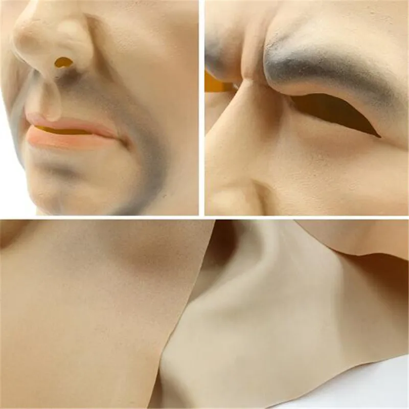 Künstlicher Mann Latexmaske Kapuze Overhead Perücken Bart Menschliche Haut Verkleidung Streich Halloween Make-up Kostüm Realistisches Silikon 296H