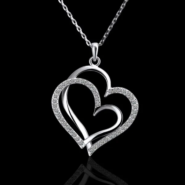 gift White Gold White crystal jewelry Necklace for women DGN498 Heart 18K gold gem Pendant Necklaces with chains235K