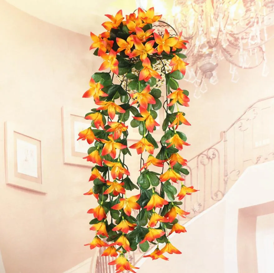 New Hanging Artificial Lily Flower Wall Ivy Garland Vine Greenery For Wedding Home Office Bar Decorative