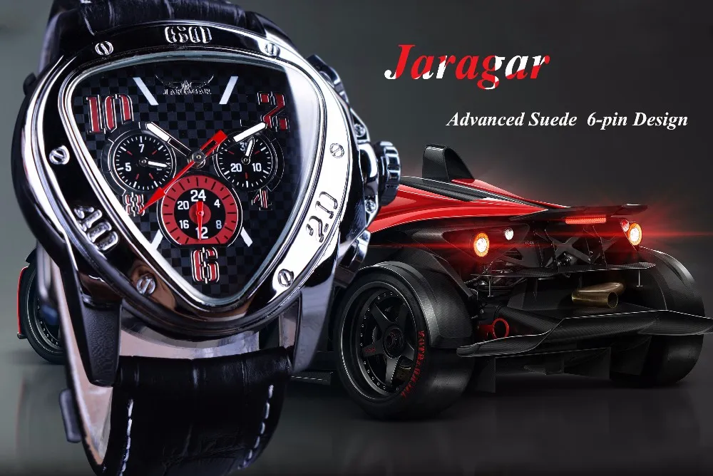 Jaragar sport racing design geometrisk triangel design äkta läder remmar vaktar Top Brand Luxury Automatic Wrist Watch199i