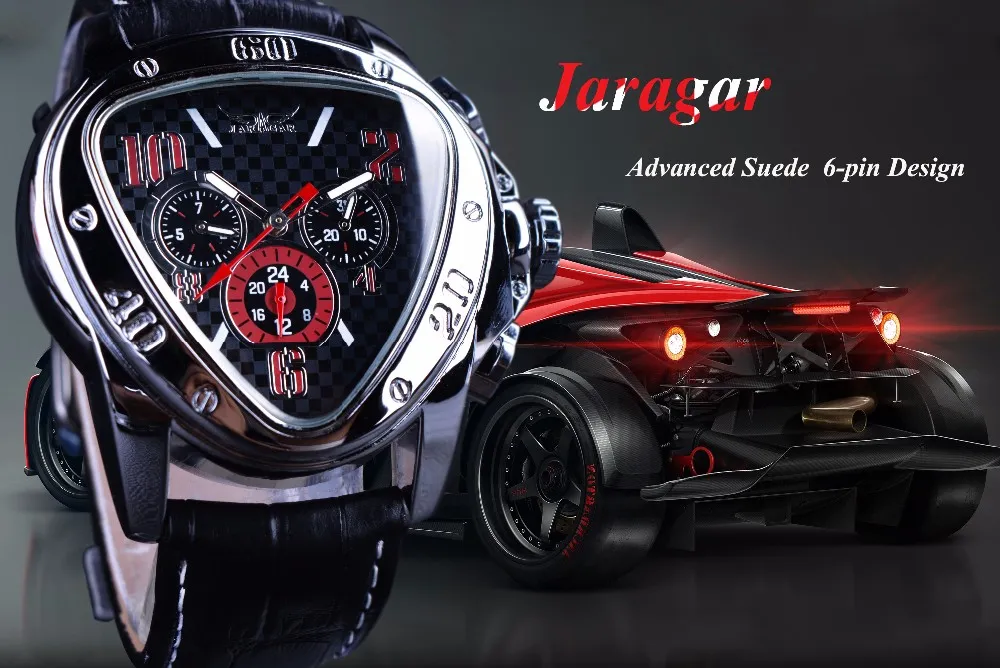 Jaragar Sport Racing Design تصميم مثلث هندسي تصميم أصلي حزام جلدي رجالي الساعات أفضل العلامة التجارية الفاخرة المعصم أوتوماتيكي watch257d