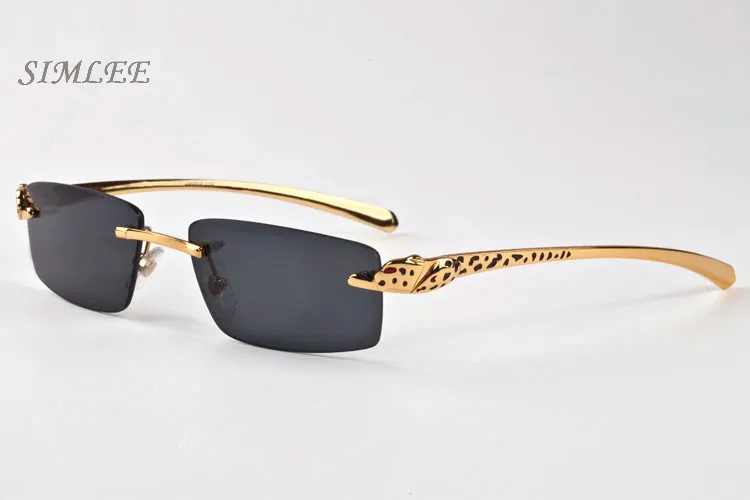 2018 Vintage Designer Solglasögon för män Kvinnor Rimless Buffalo Horn Glasses Gold Leopard Frames Billiga solglasögon Kvinnor Eyeglasses242C