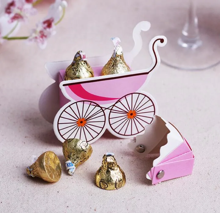 Sevimli Bebek Sepeti Şekli Şeker Boix Bebek Arabası Düğün Doğum Günü Partisi Tatlı Çikolata Kutuları Düğün Şekeri