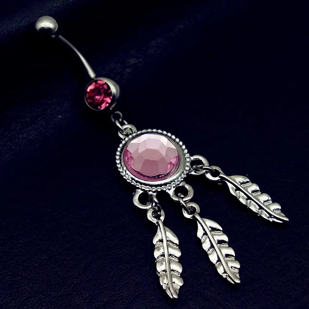 mix style pink angel dream catcher cross rose flower dangle navel belly bar button rings body piercing jewelry sets244d
