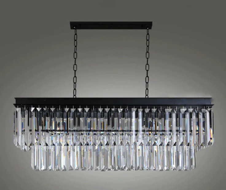 l Längd 125 cm 1920 -tal Odeon Clear Glass Fringe Rectangular Chandelier Vintage K9 Luster Crystal LLFA323O